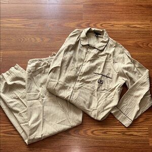 Vintage Club Room Tan Striped 100% Cotton Matching Pajama Set‎ Men’s Size Large
